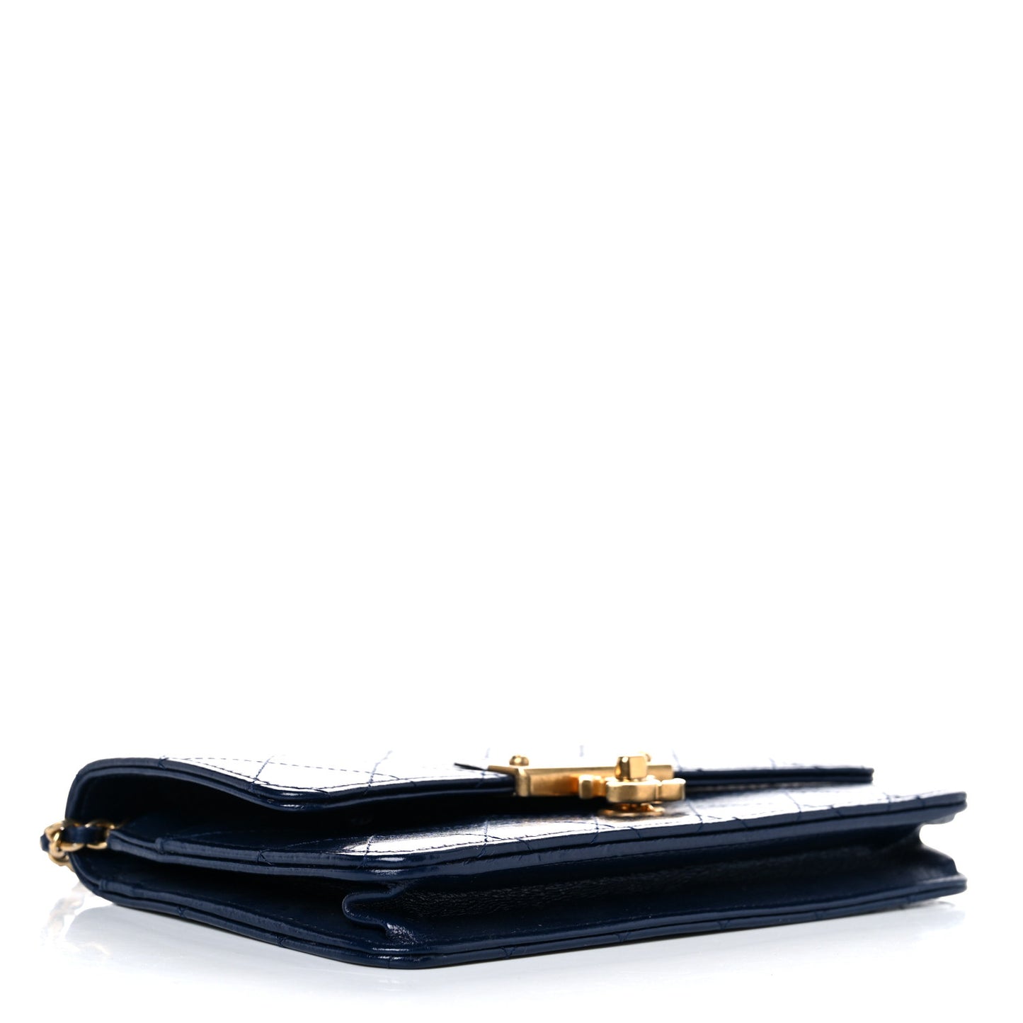 Aged Glazed Calfskin Stitched Golden Class CC Wallet on Chain WOC Blue