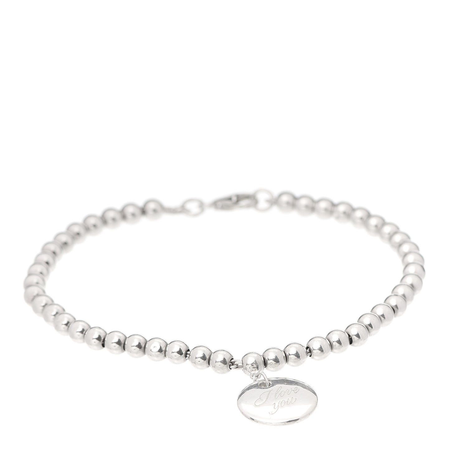 Sterling Silver 4mm I Love You Round Tag Bead Bracelet