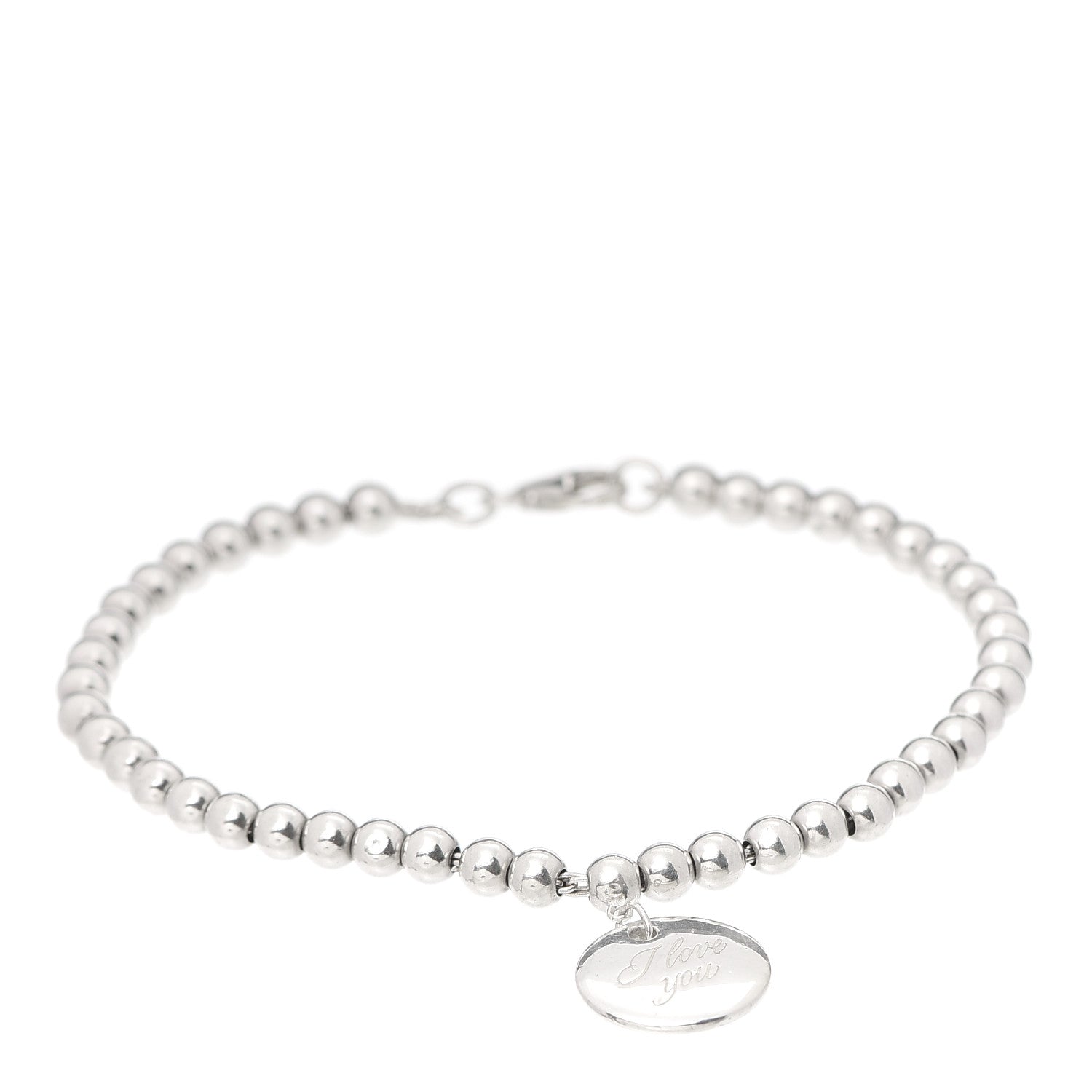 Tiffany Sterling Silver 4mm I Love You Round Tag Bead Bracelet 1 of 5