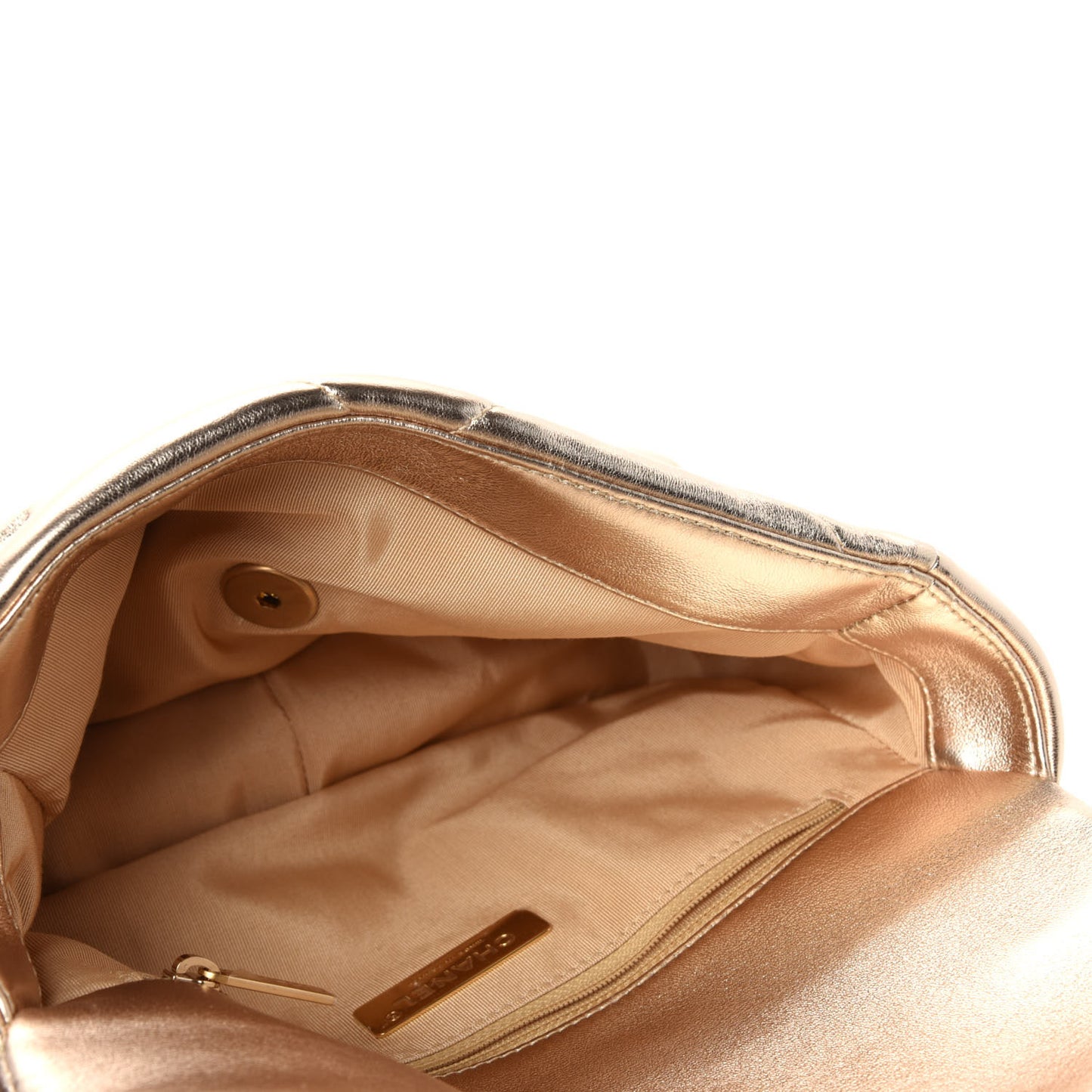 Metallic Lambskin Quilted Medium 19 Flap Gold