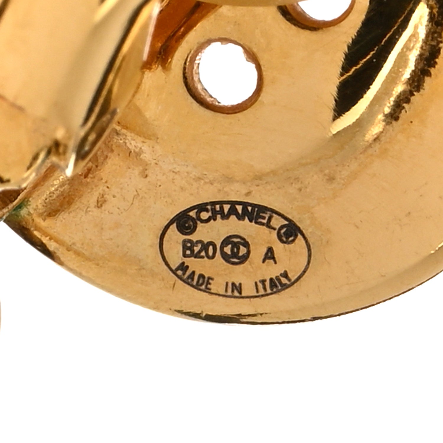 Chanel Metal Large Paris Button Clip On Earrings Gold 4 of 6