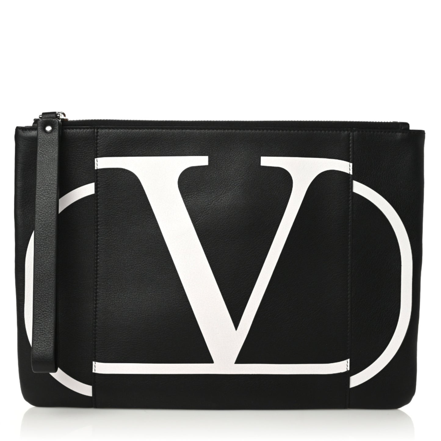 Calfskin VLogo Inlay Zip Pouch Black