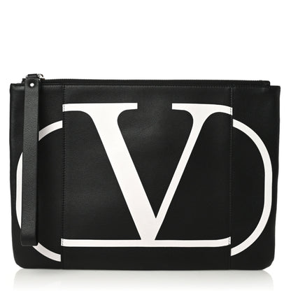 Valentino Garavani Calfskin VLogo Inlay Zip Pouch Black 1 of 7
