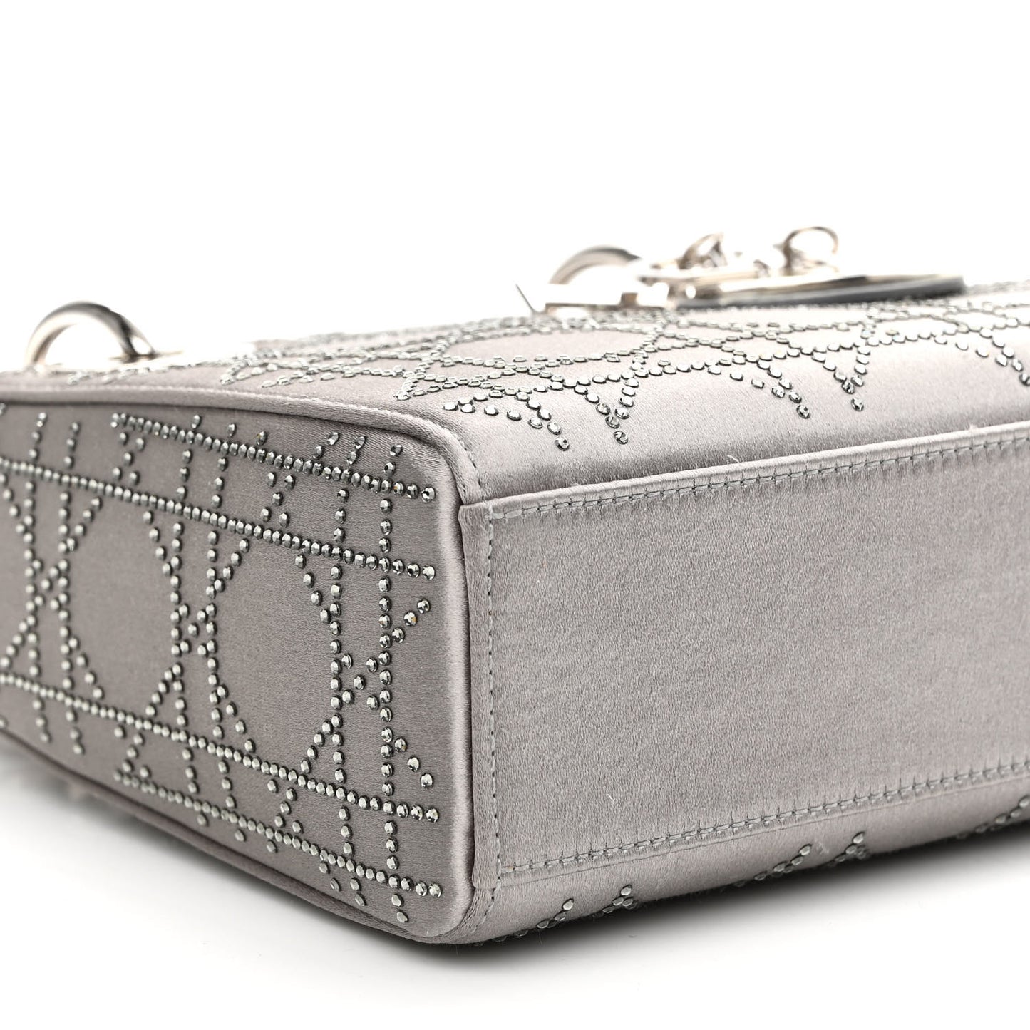 Satin Crystal Cannage Mini Lady Dior Gray