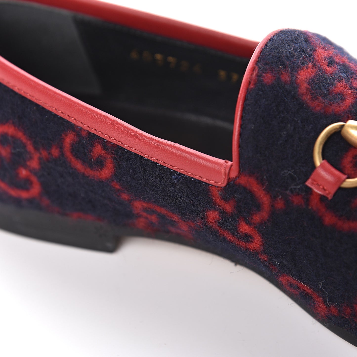 Covered Wool GG Monogram Horsebit Womens Jordaan Loafers 37.5 Blue Red