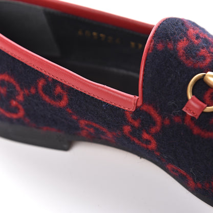 Gucci Covered Wool GG Monogram Horsebit Womens Jordaan Loafers 37.5 Blue Red 16 of 19