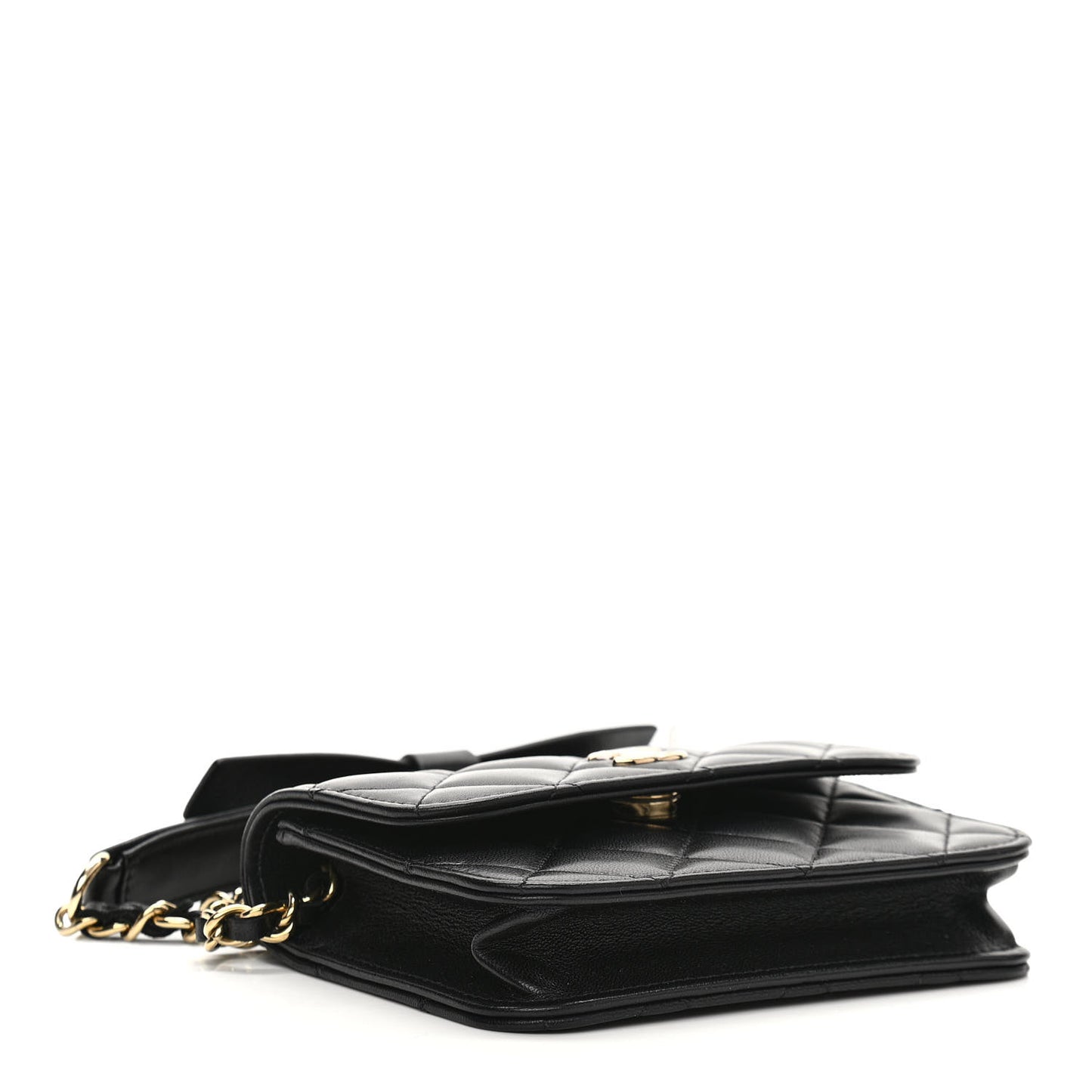 Lambskin Quilted Mini Coco Bow Clutch With Chain Black