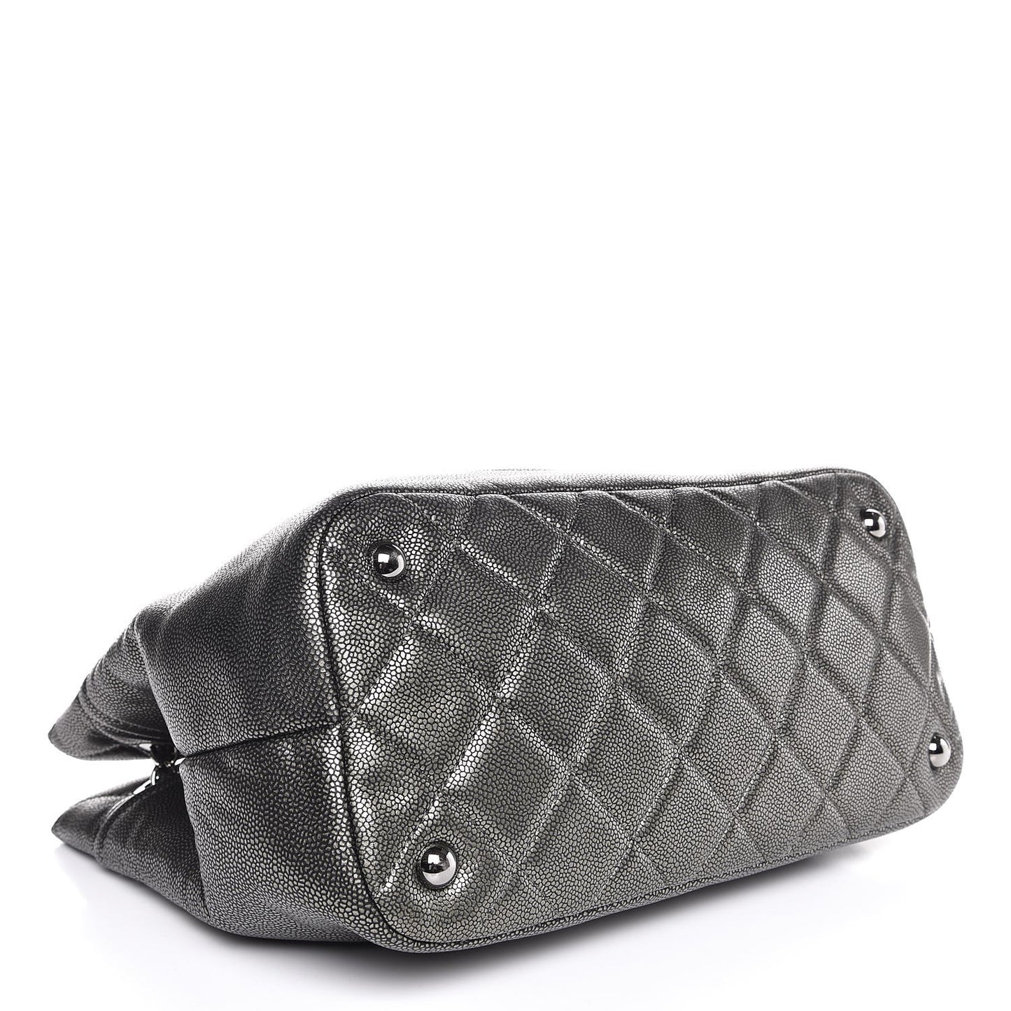 Metallic Caviar Quilted CC Timeless Tote Dark Silver