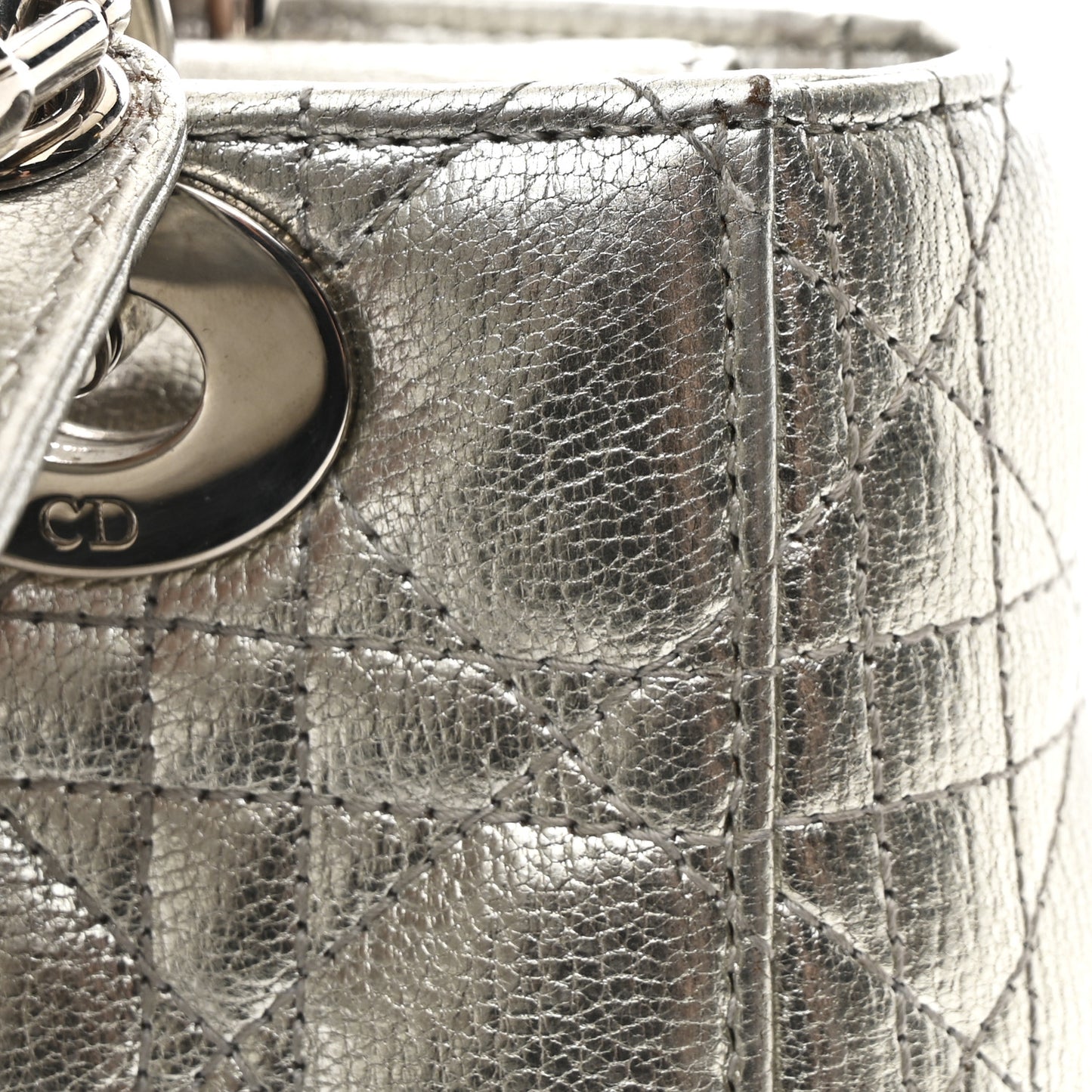 Metallic Grained Calfskin Cannage Small Lucky Badges My Lady Dior Silver