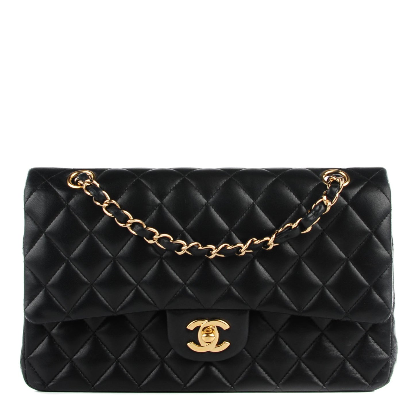 Lambskin Quilted Medium Double Flap Black