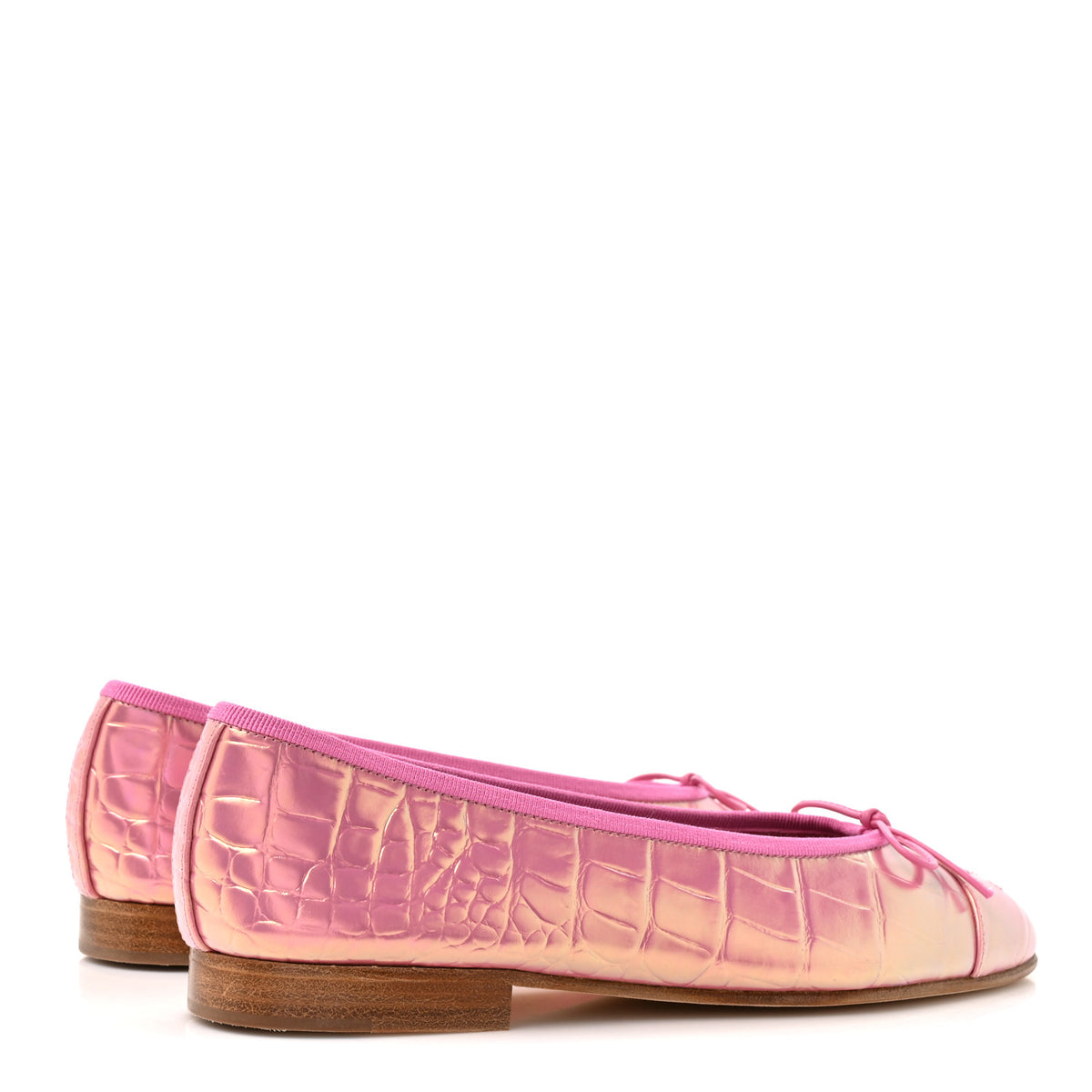 Iridescent Calfskin Crocodile Embossed Ballerina Flats 36.5 Pink