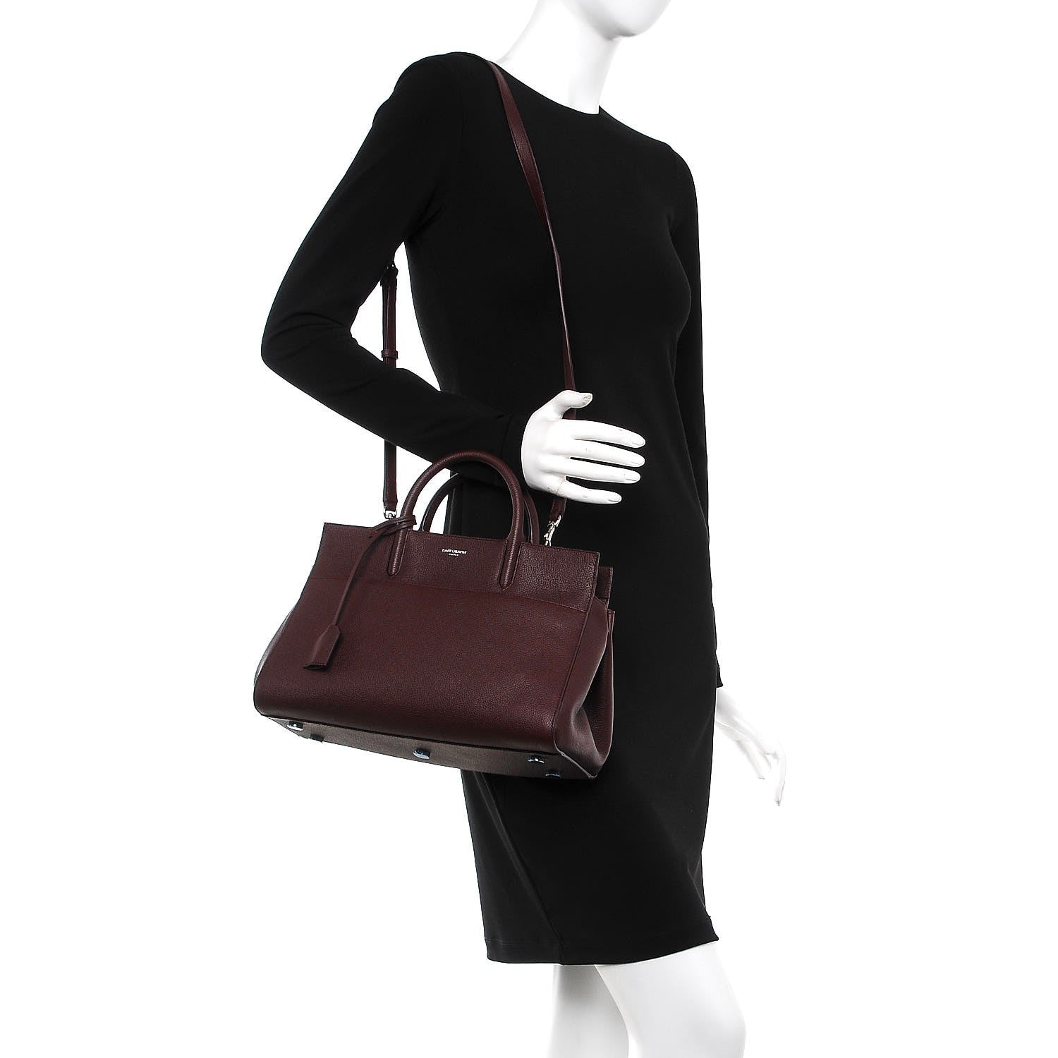 Saint Laurent Grained Calfskin Small Cabas Rive Gauche Amaranto 2 of 7