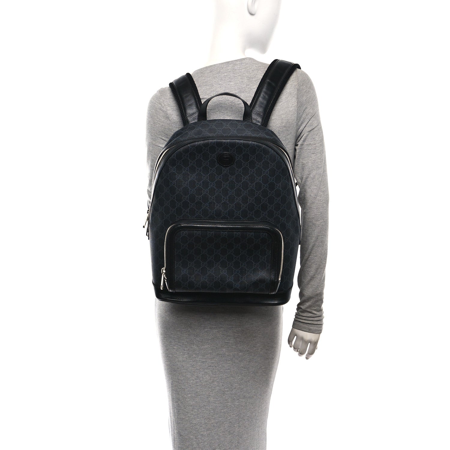 Gucci GG Supreme Monogram Textured Calfskin Retro Interlocking G Backpack Black 2 of 10