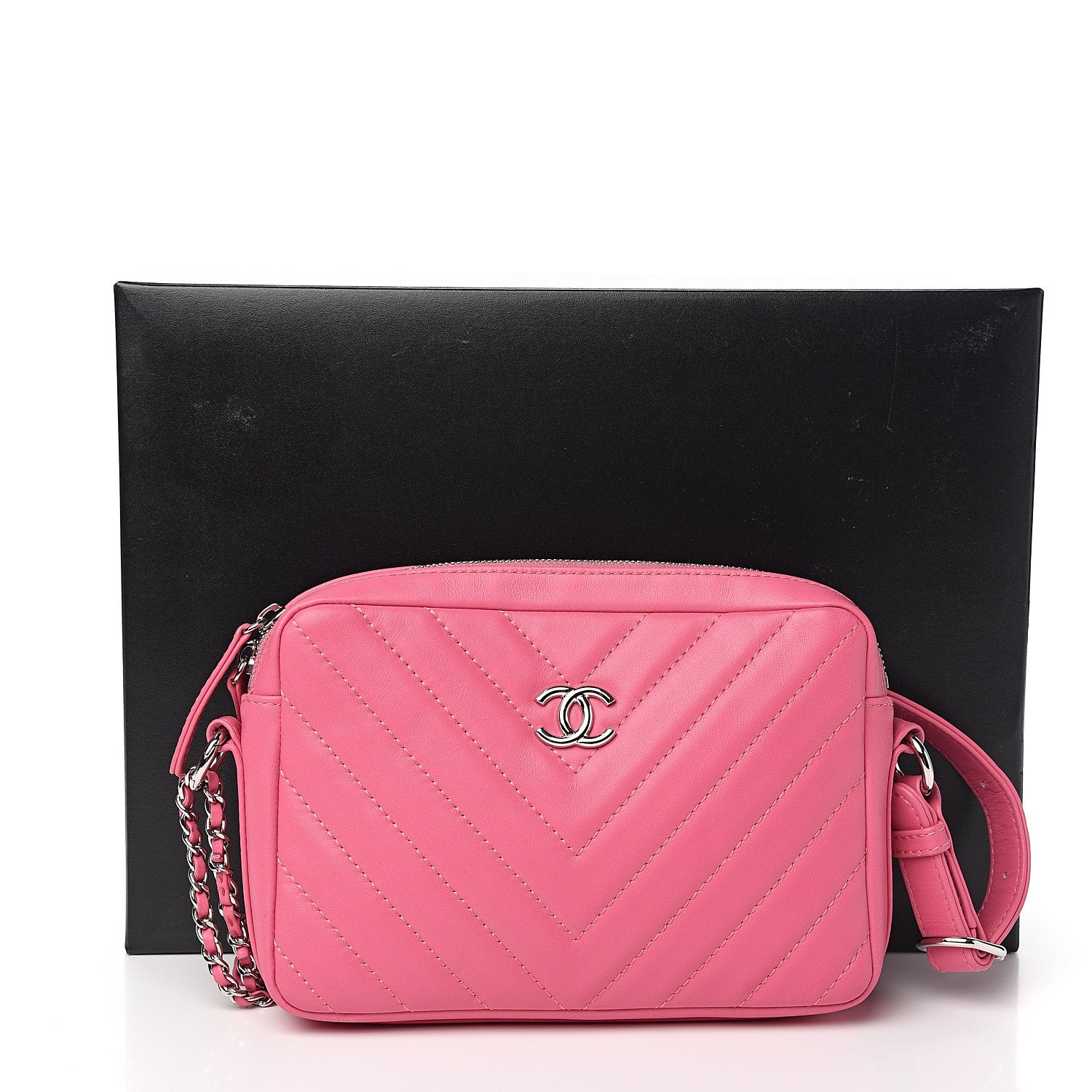 Chanel Lambskin Chevron Quilted Small Promenade Camera Case Pink 10 of 10