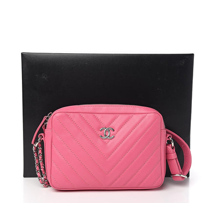 Chanel Lambskin Chevron Quilted Small Promenade Camera Case Pink 10 of 10