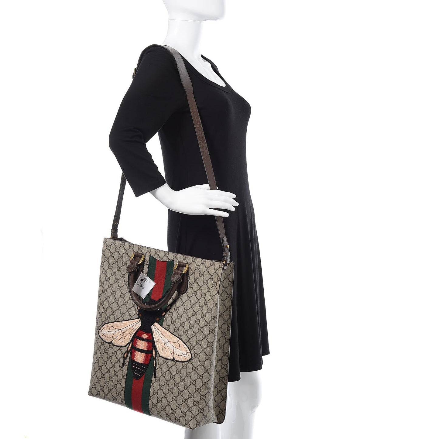 GG Supreme Monogram Web Animalier Bee Vertical Tote Brown