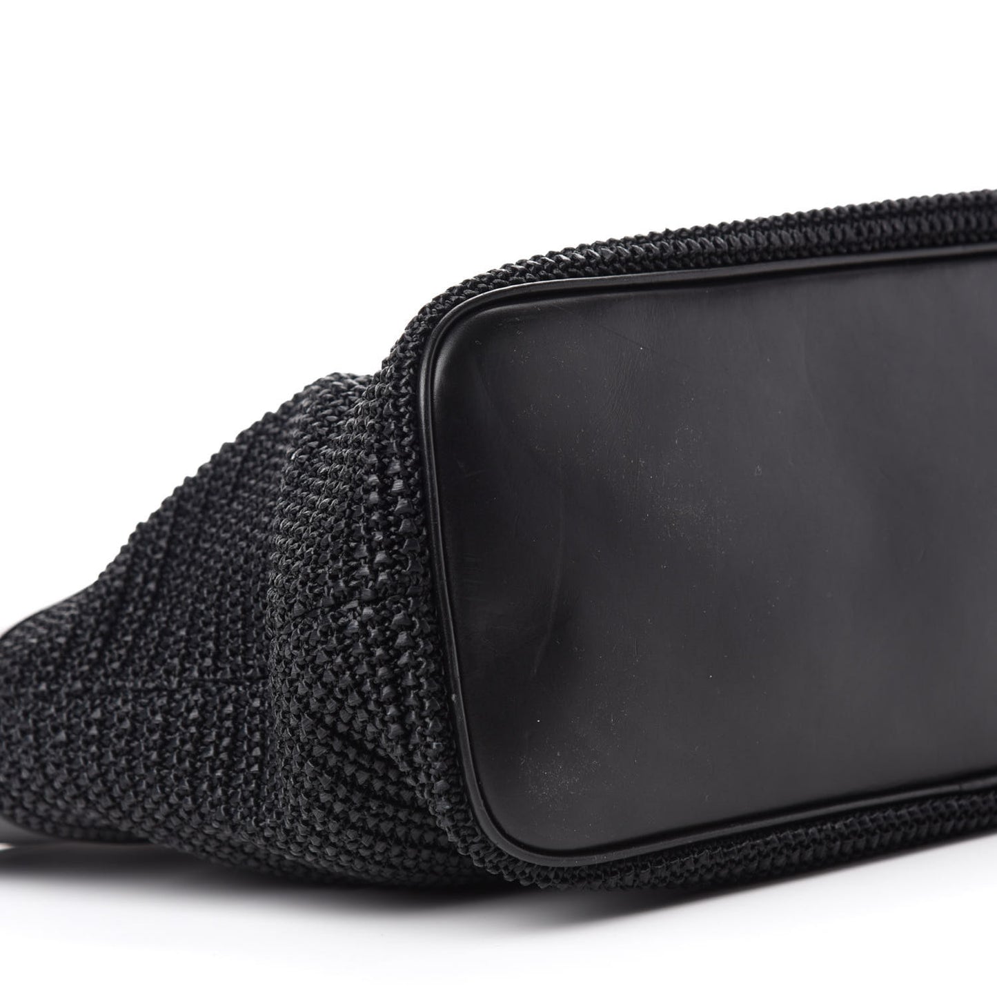 Calfskin Raffia Medium Shopper Tote Black