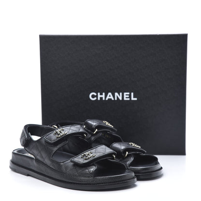 Chanel Grained Calfskin Velcro Dad Sandals 39.5 Black 9 of 10