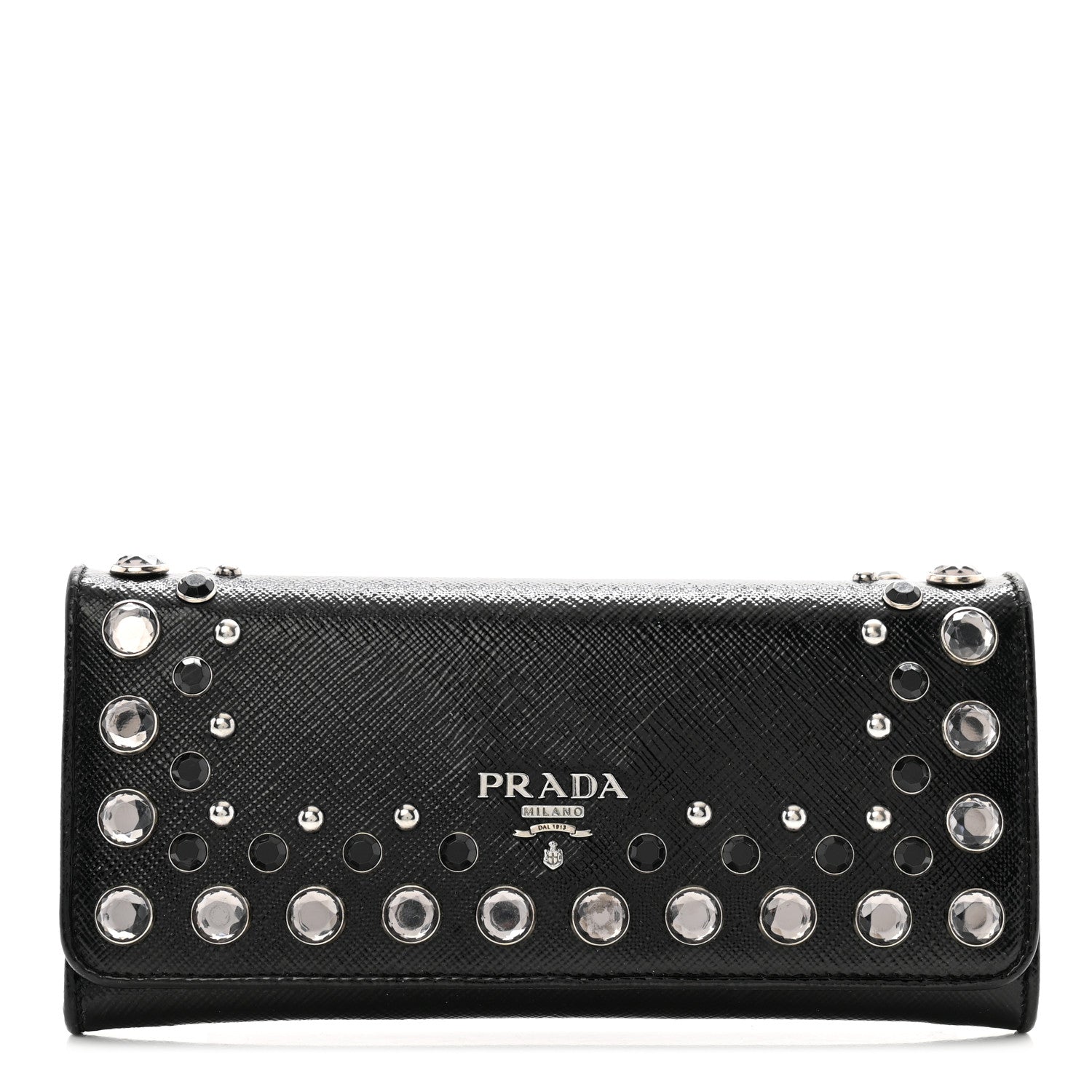 Prada Saffiano Vernice Crystal Studded Flap Wallet Black 1 of 14
