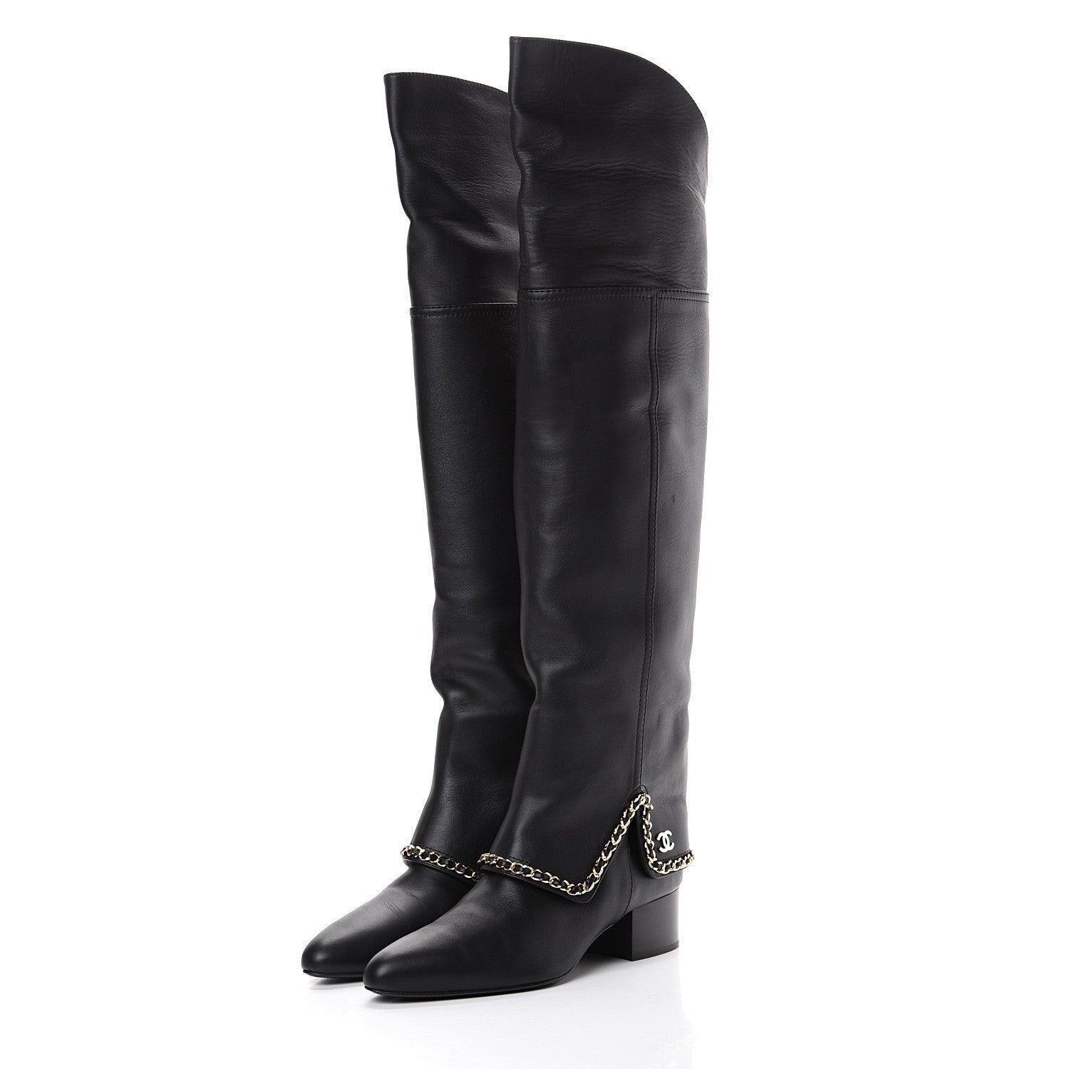 Chanel Calfskin Knee High Chain Boots 40 Black 3 of 6