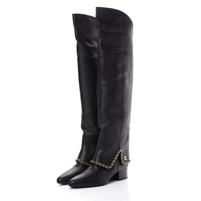 Chanel Calfskin Knee High Chain Boots 40 Black 3 of 6