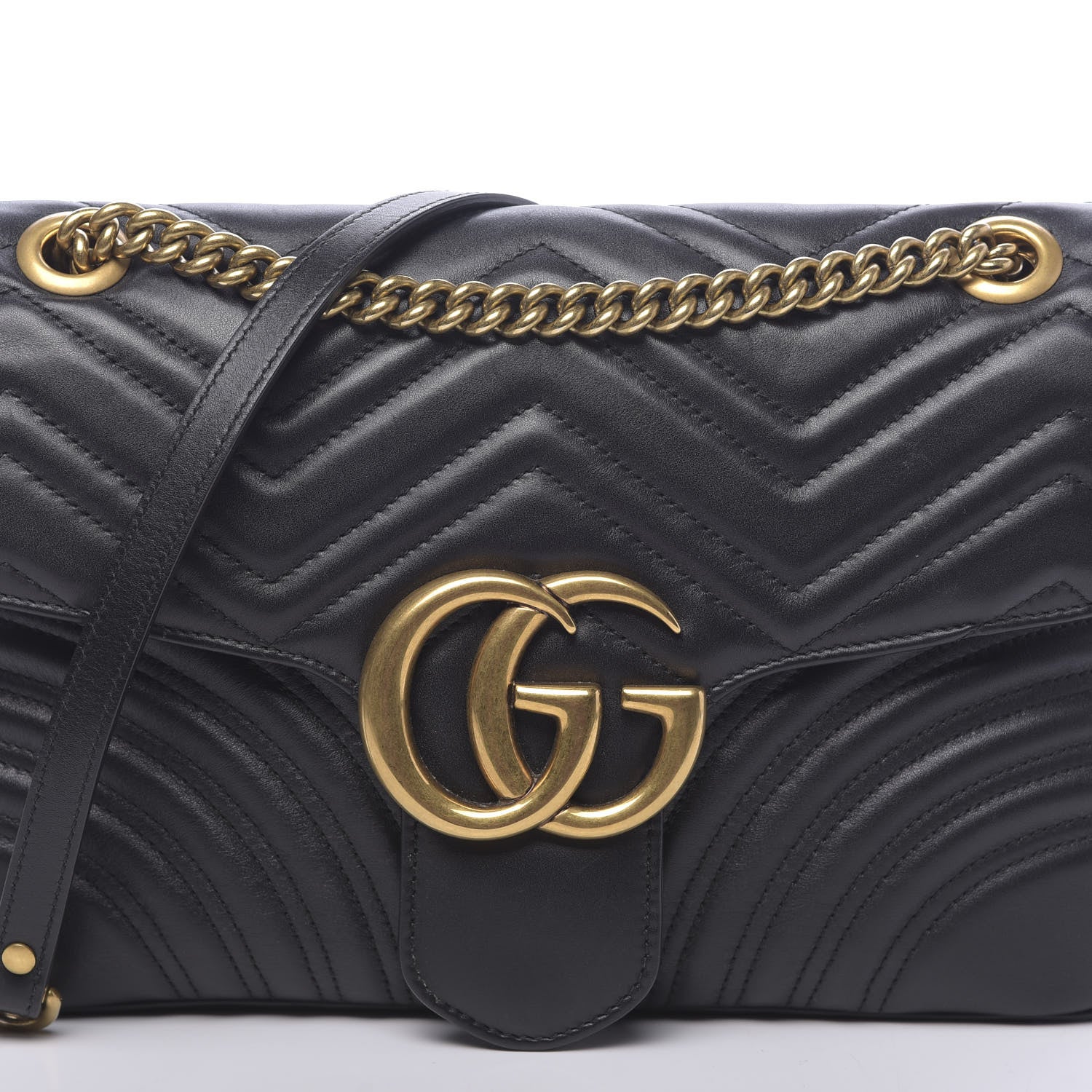Gucci Calfskin Matelasse Medium GG Marmont Shoulder Bag Black 10 of 11