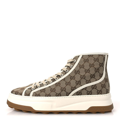 Gucci New Canvas GG Monogram Mens Tennis 1977 High Top 55mm Platform Sneakers 11 Beige Ebony Mystic White 1 of 9