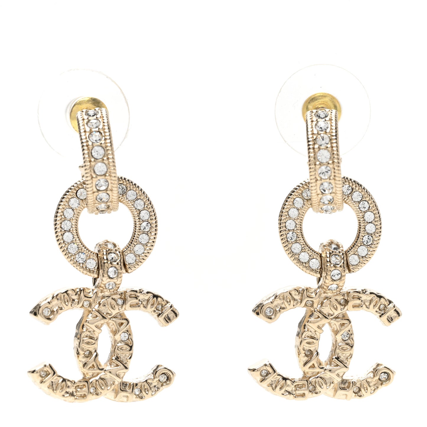 Crystal CC Drop Earrings Gold