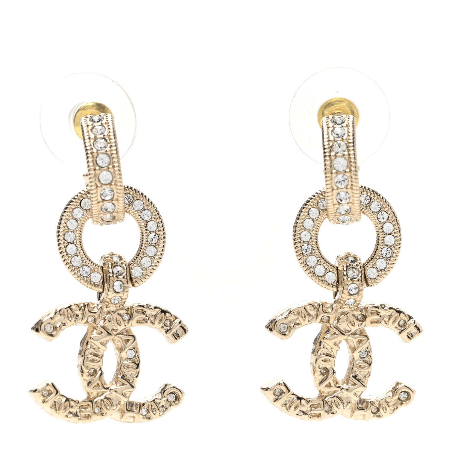 Chanel Crystal CC Drop Earrings Gold 1 of 5