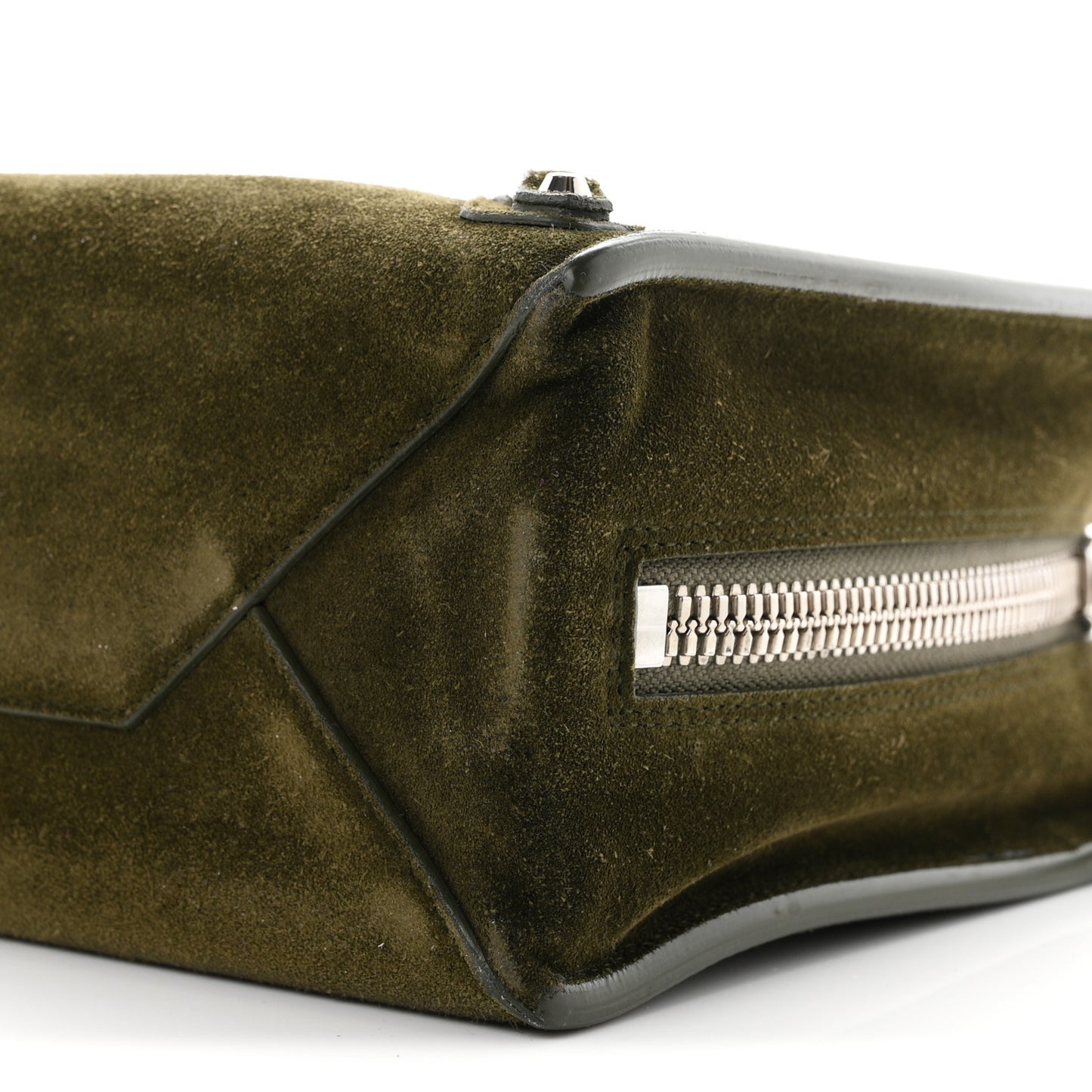 Baby Daim Calf Suede Papier Mini A4 Zip Around Tote Vert Militaire