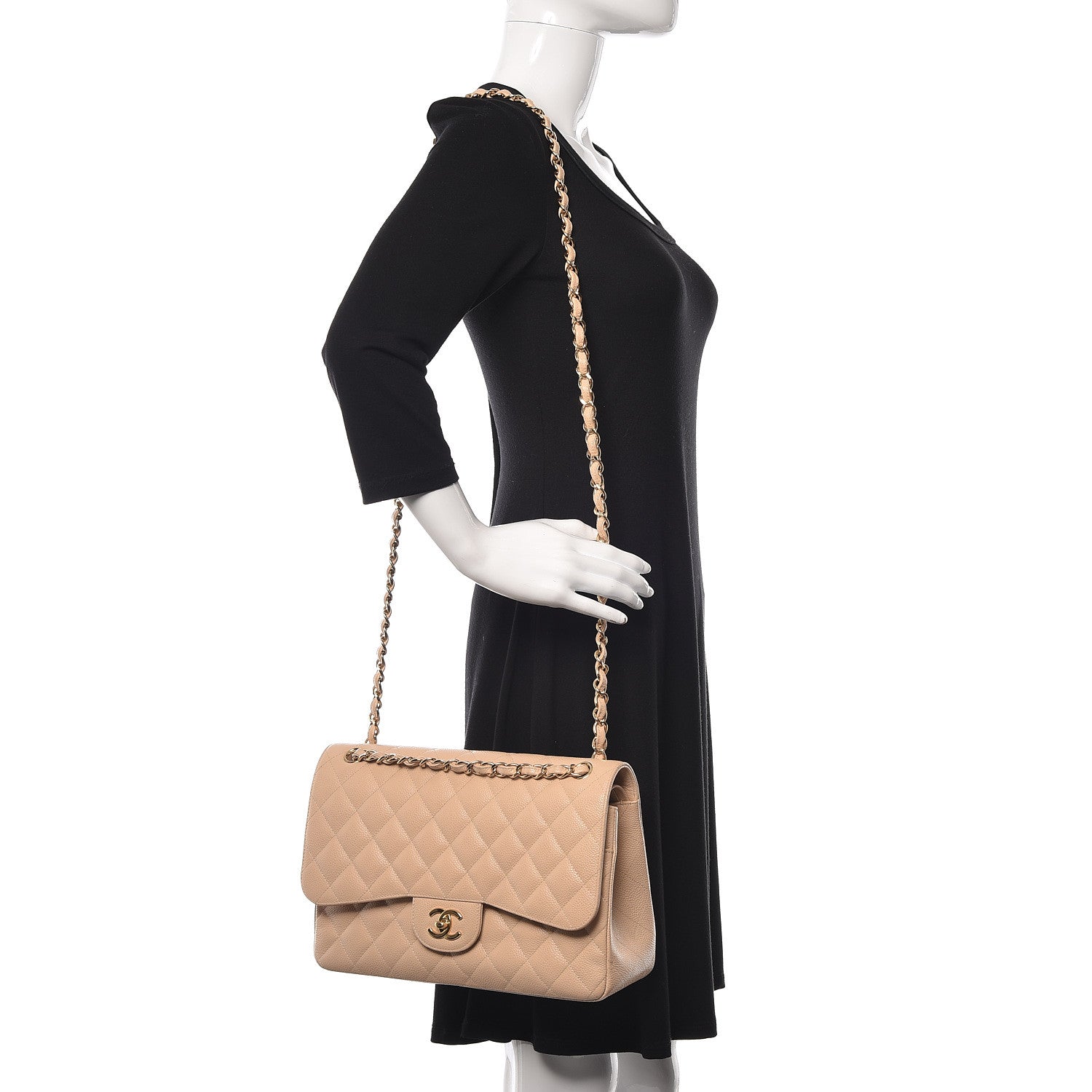 Chanel Caviar Quilted Jumbo Double Flap Beige Clair 2 of 16