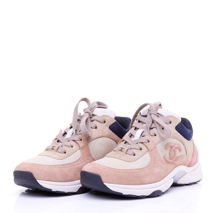 Chanel Nylon Lambskin Suede Calfskin CC Sneakers 35.5 Tan 3 of 9