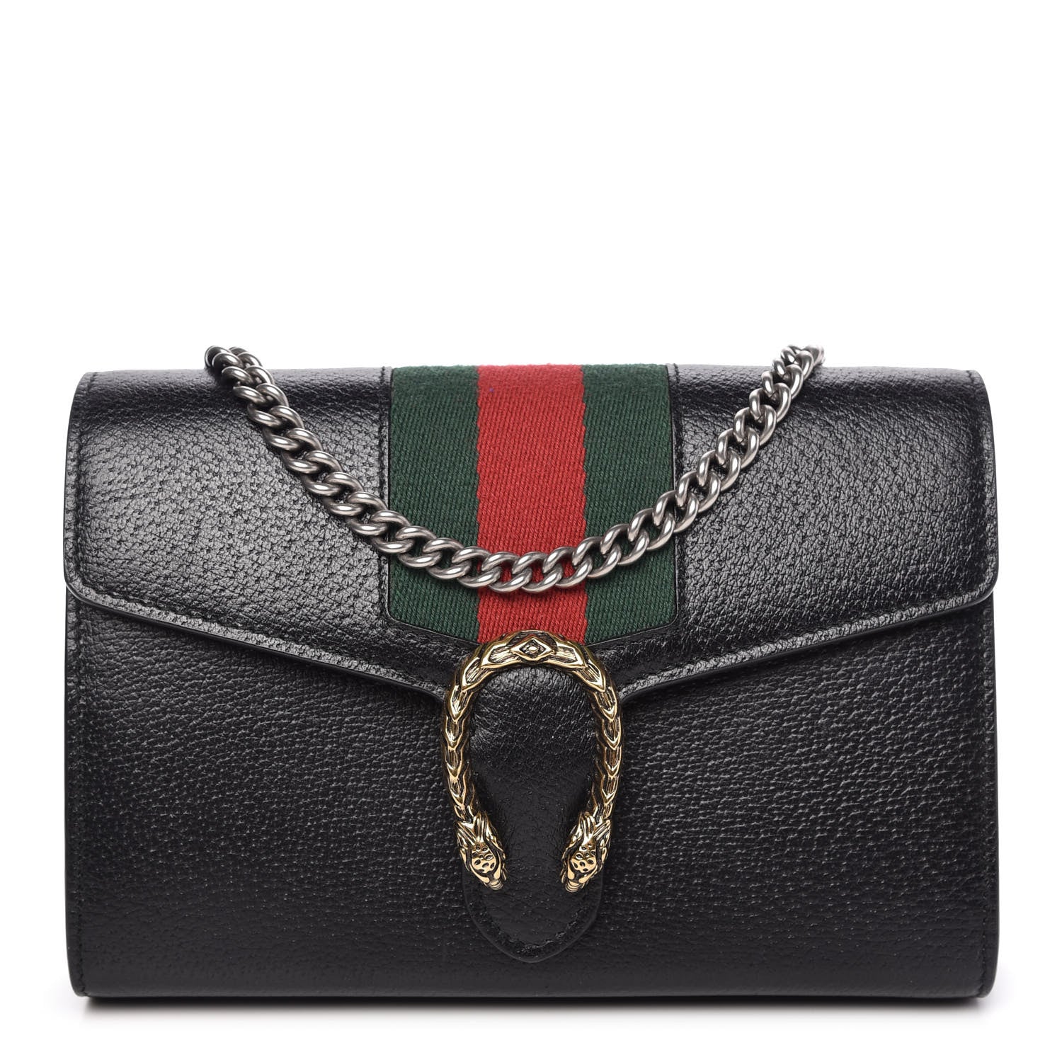 Gucci Calfskin Web Mini Dionysus Chain Wallet Black 1 of 10