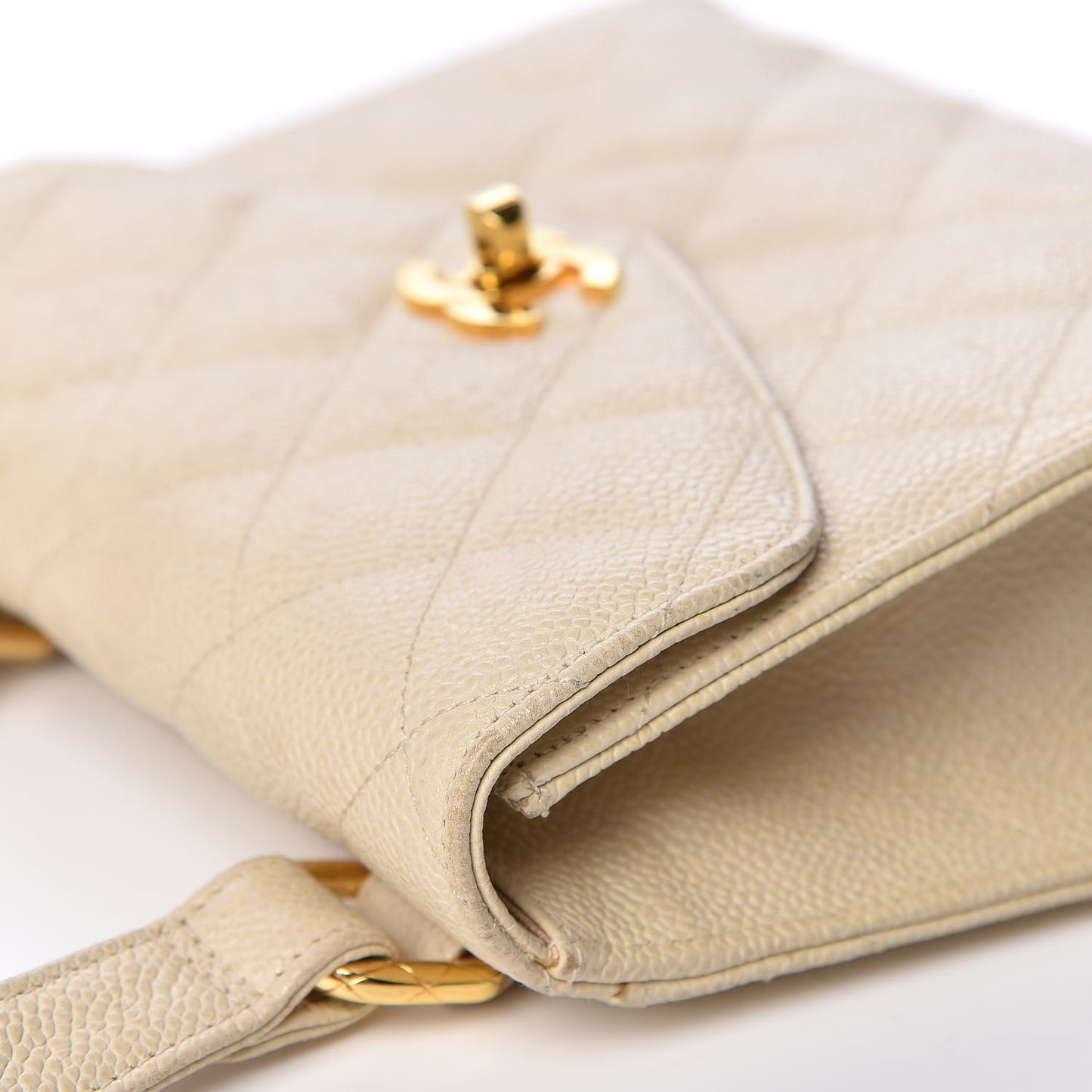 Caviar Quilted Envelope Flap Crossbody Light Beige