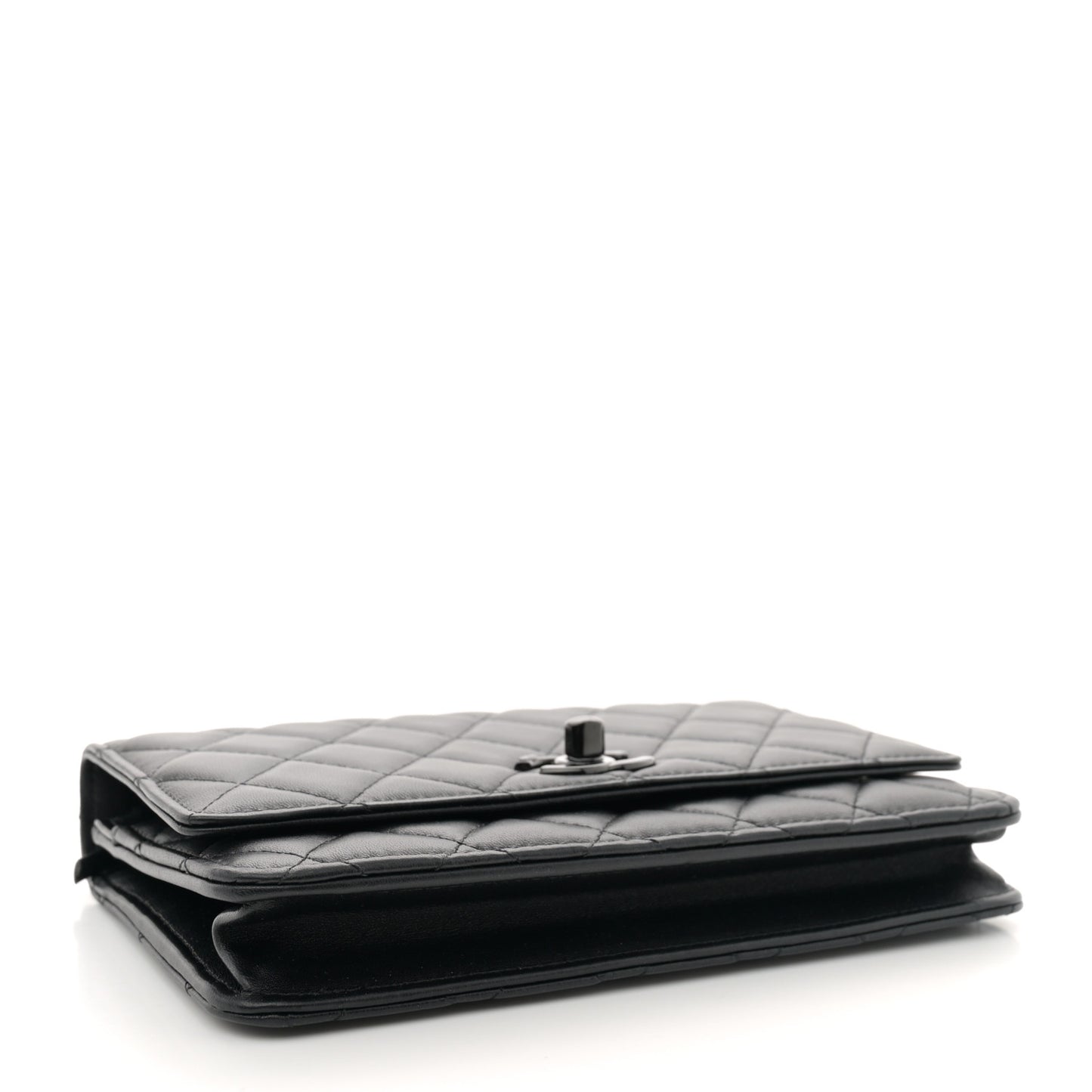 Lambskin Quilted Trendy CC Wallet On Chain WOC So Black