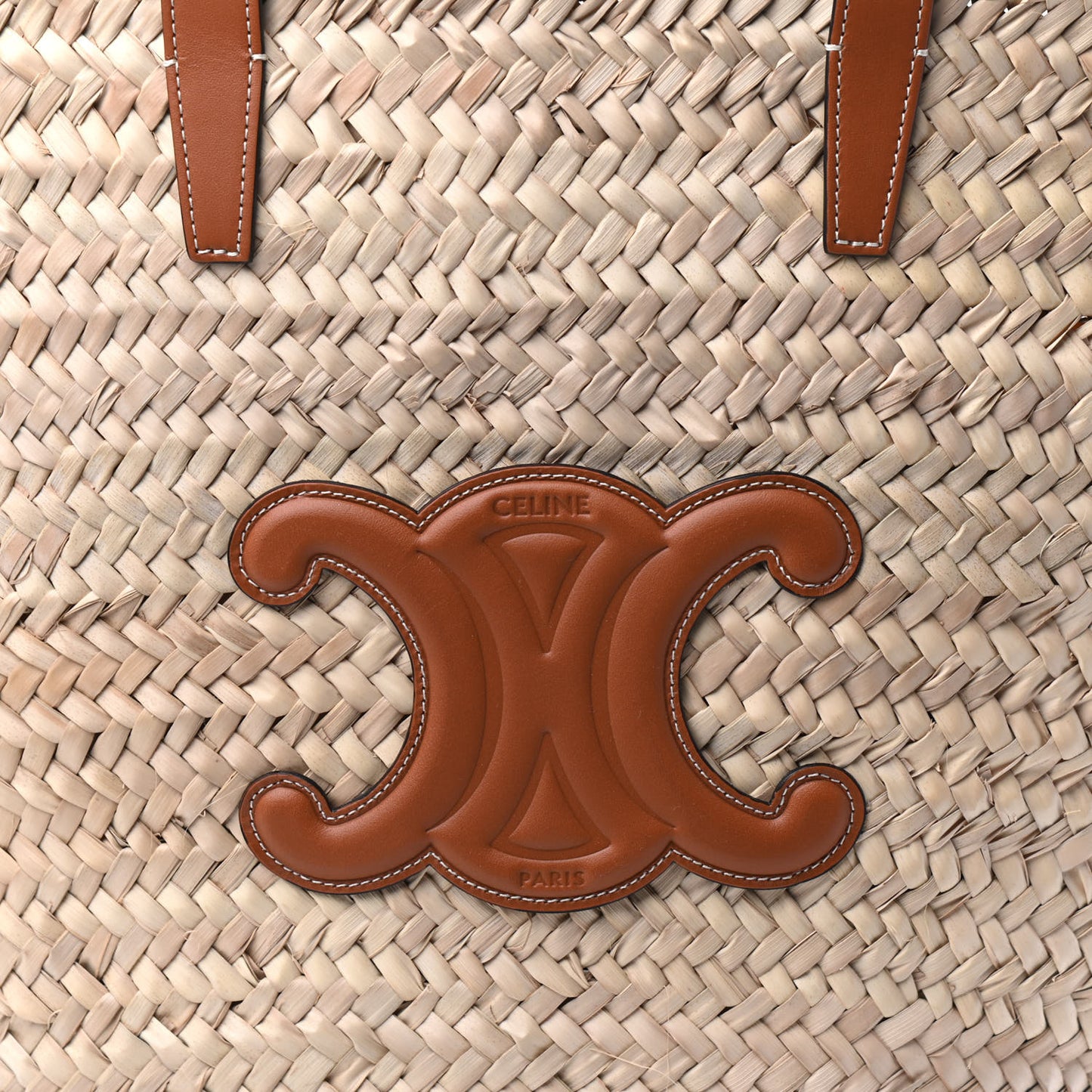 Raffia Calfskin Triomphe Medium Panier Tan