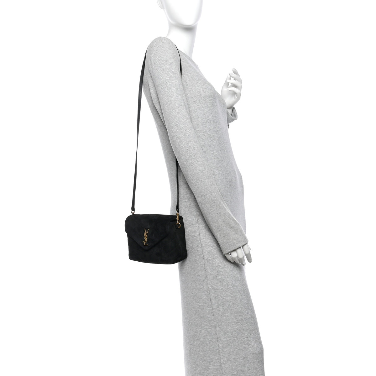 Suede Y Quilted Monogram Toy Loulou Crossbody Bag Black