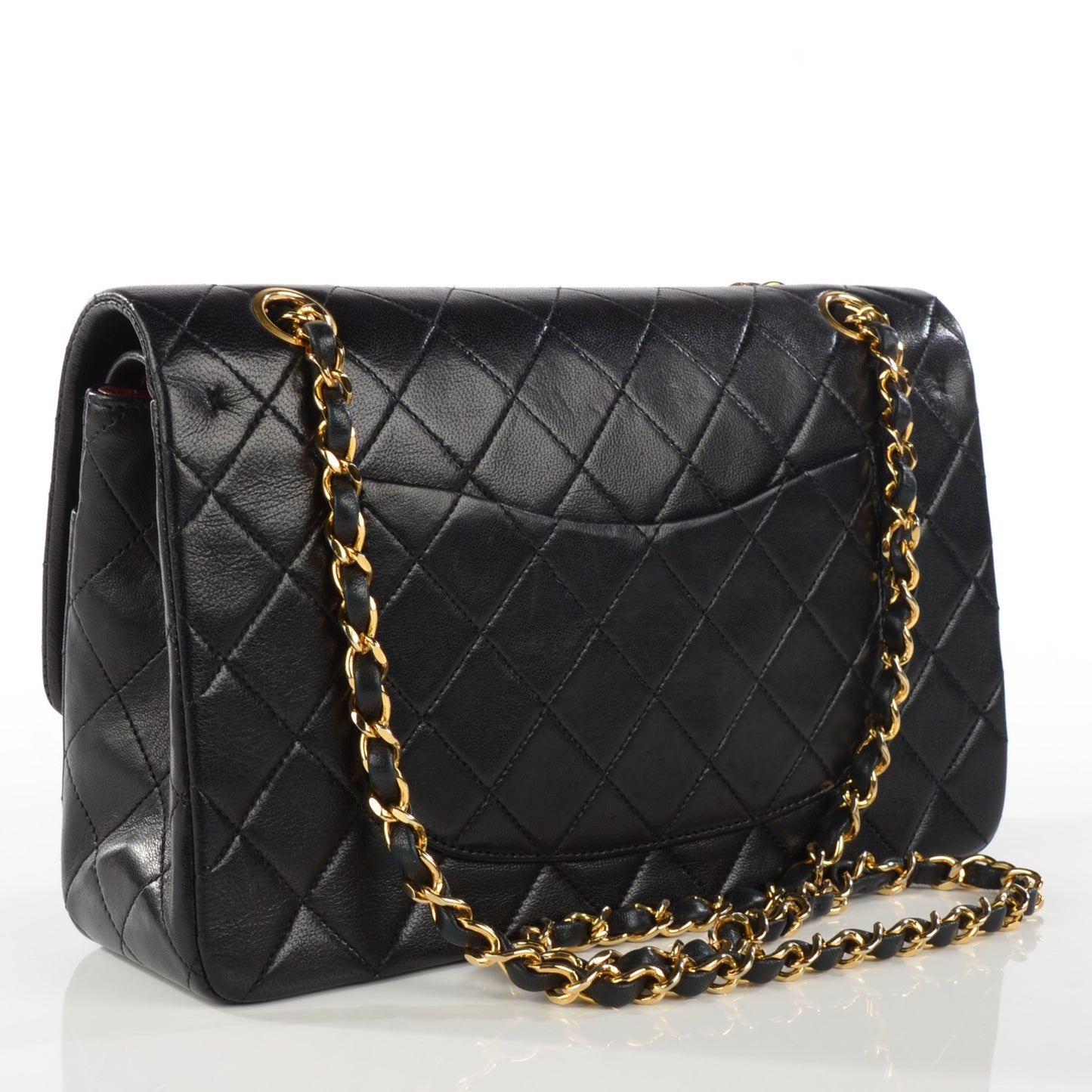 Lambskin Quilted Medium Double Flap Black