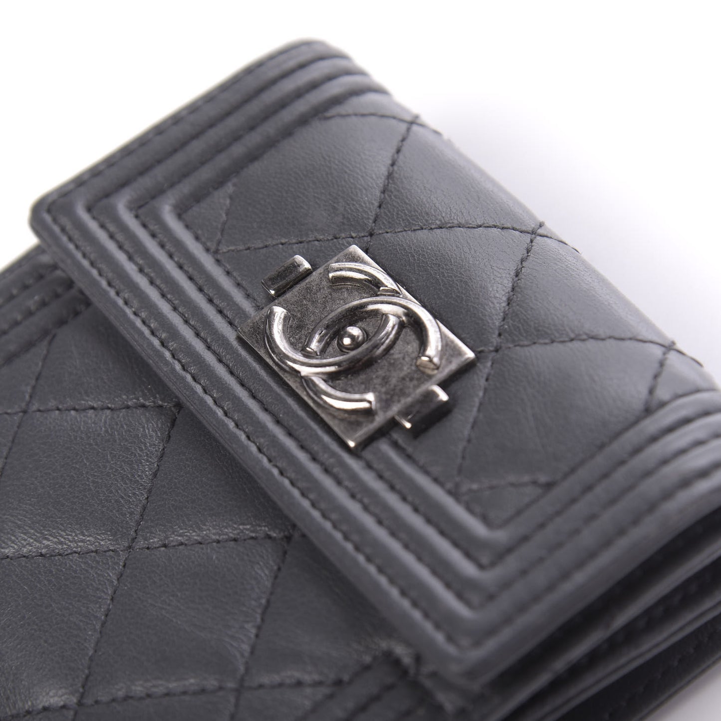 Lambskin Quilted Compact Boy Wallet Dark Grey