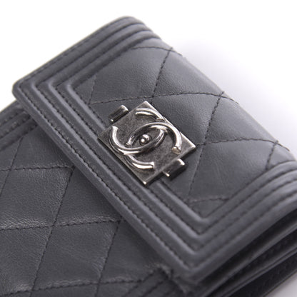 Chanel Lambskin Quilted Compact Boy Wallet Dark Grey 11 of 12