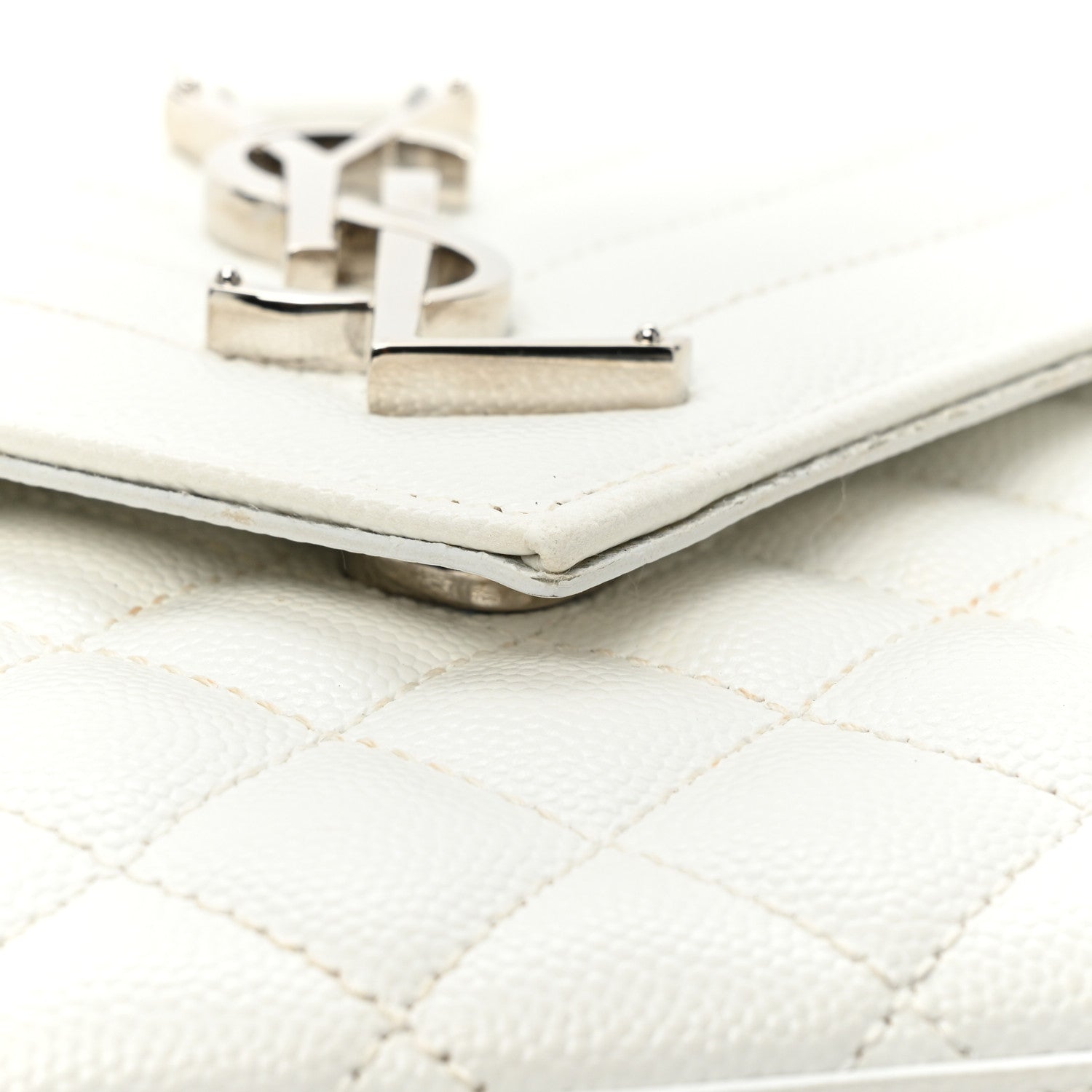 Saint Laurent Grain De Poudre Textured Mixed Matelasse Medium Triquilt Monogram Satchel White 19 of 20