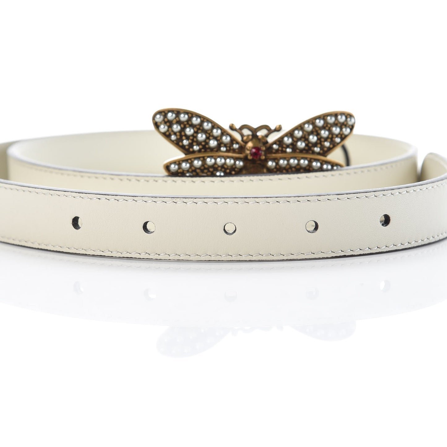 Calfskin Queen Margaret Bee Belt 90 36 White