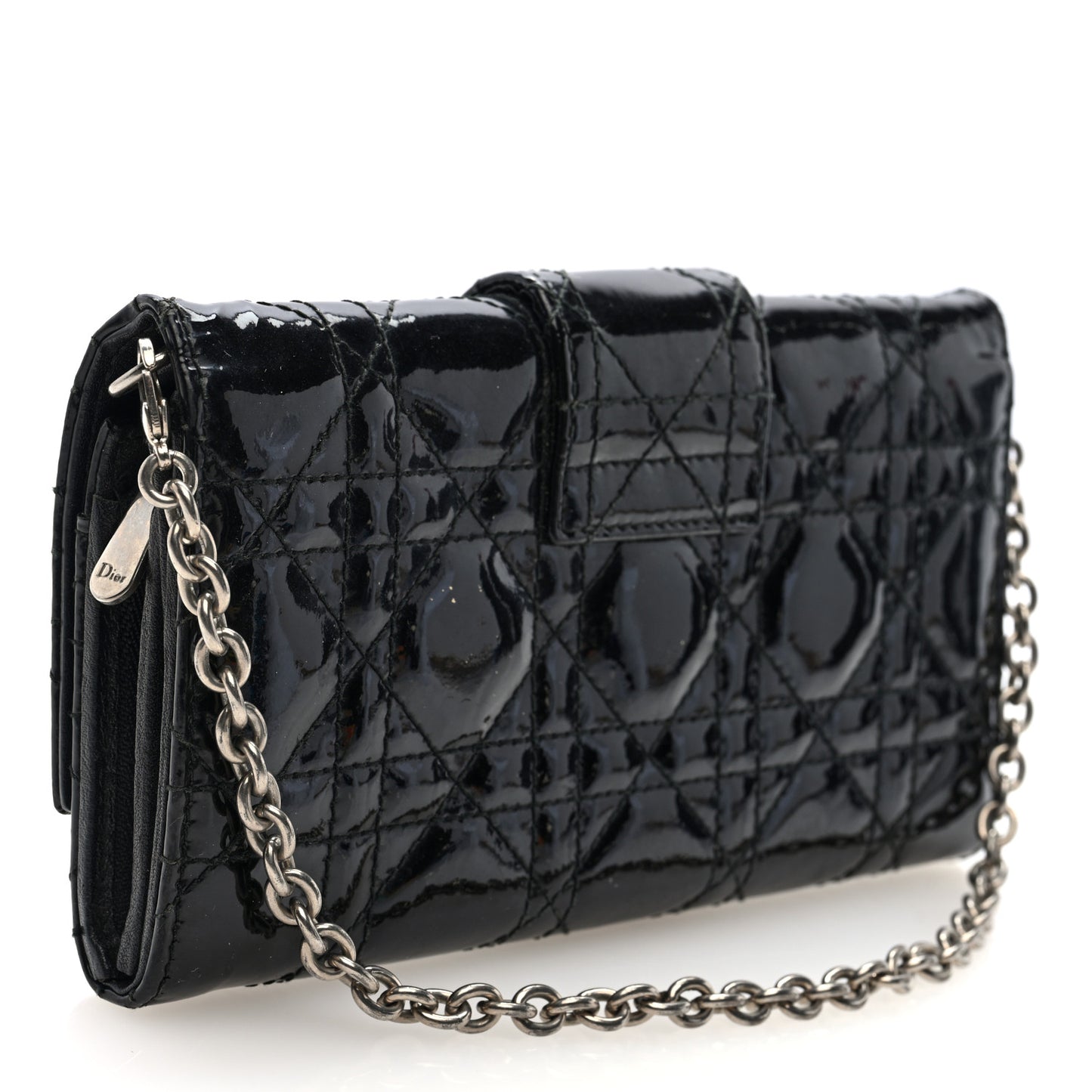 Patent Cannage Miss Dior Chain Wallet Black