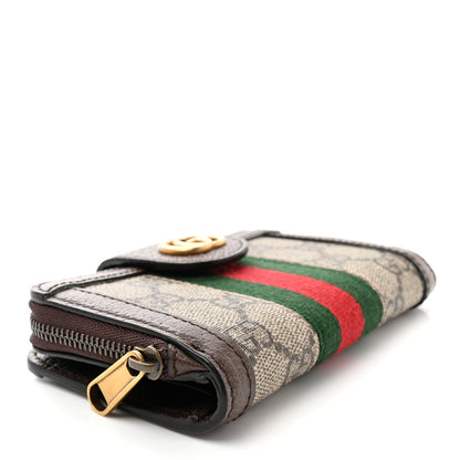 Gucci GG Supreme Monogram Textured Dollar Calfskin Web Ophidia Overlay Zip Around Card Case Wallet Beige Ebony New Acero 4 of 8