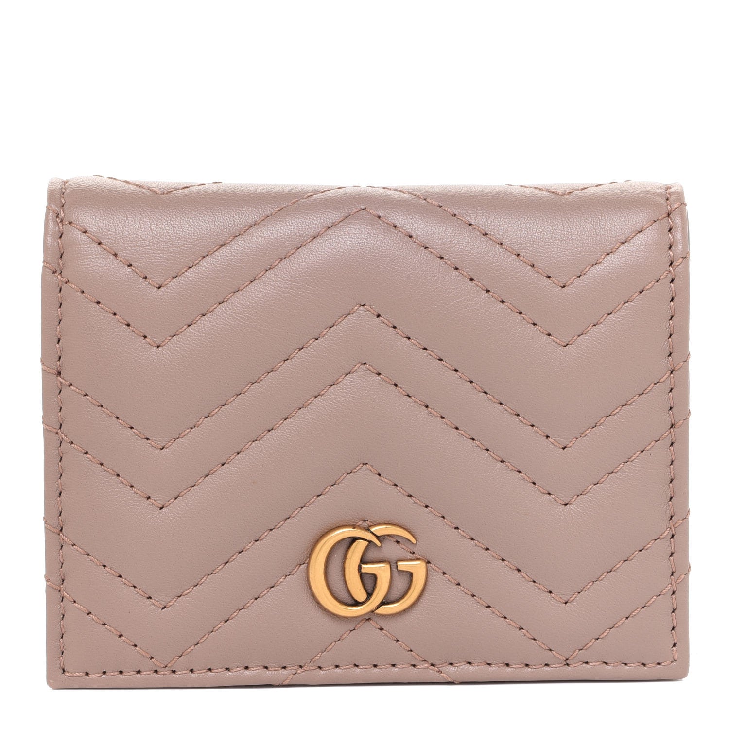 Gucci Calfskin Matelasse GG Marmont Card Case Wallet Porcelain Rose 1 of 8