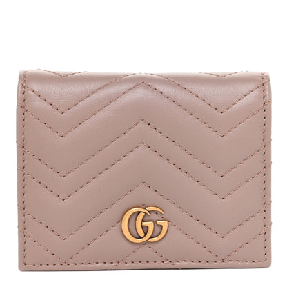 Gucci Calfskin Matelasse GG Marmont Card Case Wallet Porcelain Rose 1 of 8