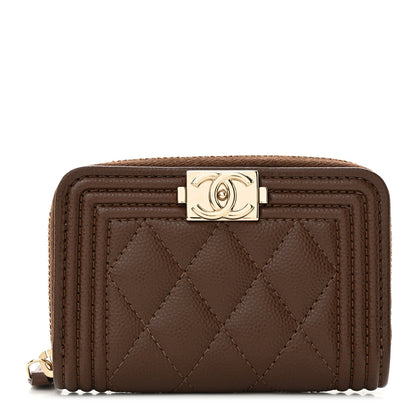 Chanel Caviar Quilted Boy Zip Around Coin Purse Wallet Brown 1 of 7