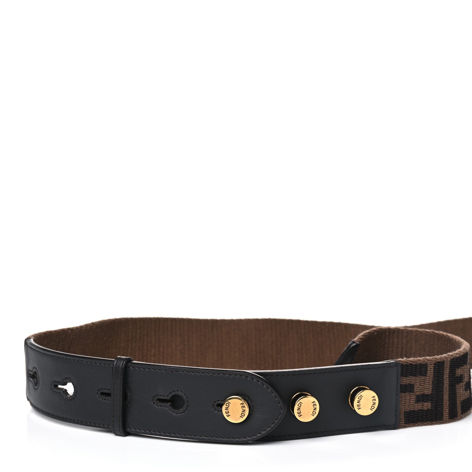 Fendi Ribbon Vitello Century FF 1974 Flat Studded Strap You Fango Marrone Ebano 3 of 5