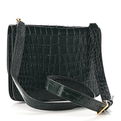 Saint Laurent Calfskin Crocodile Embossed Carre Satchel Dark Mint 3 of 9
