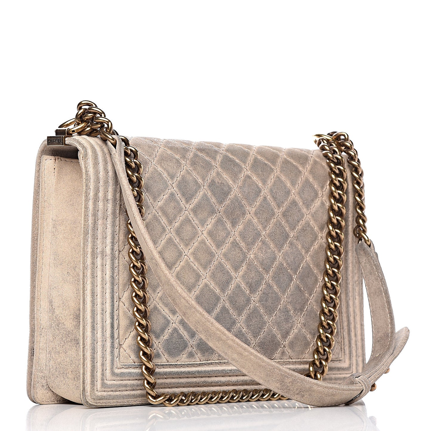 Iridescent Calfskin Quilted Large Boy Flap Beige